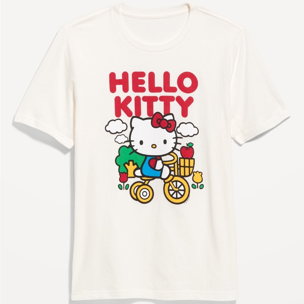 White Short Sleeve Tee with Hello Kitty Graphics